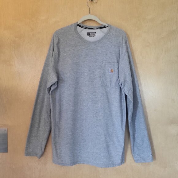 Carhartt Long Sleeve Crewneck Pocket Tee Gray Large Tall - Picture 1 of 8